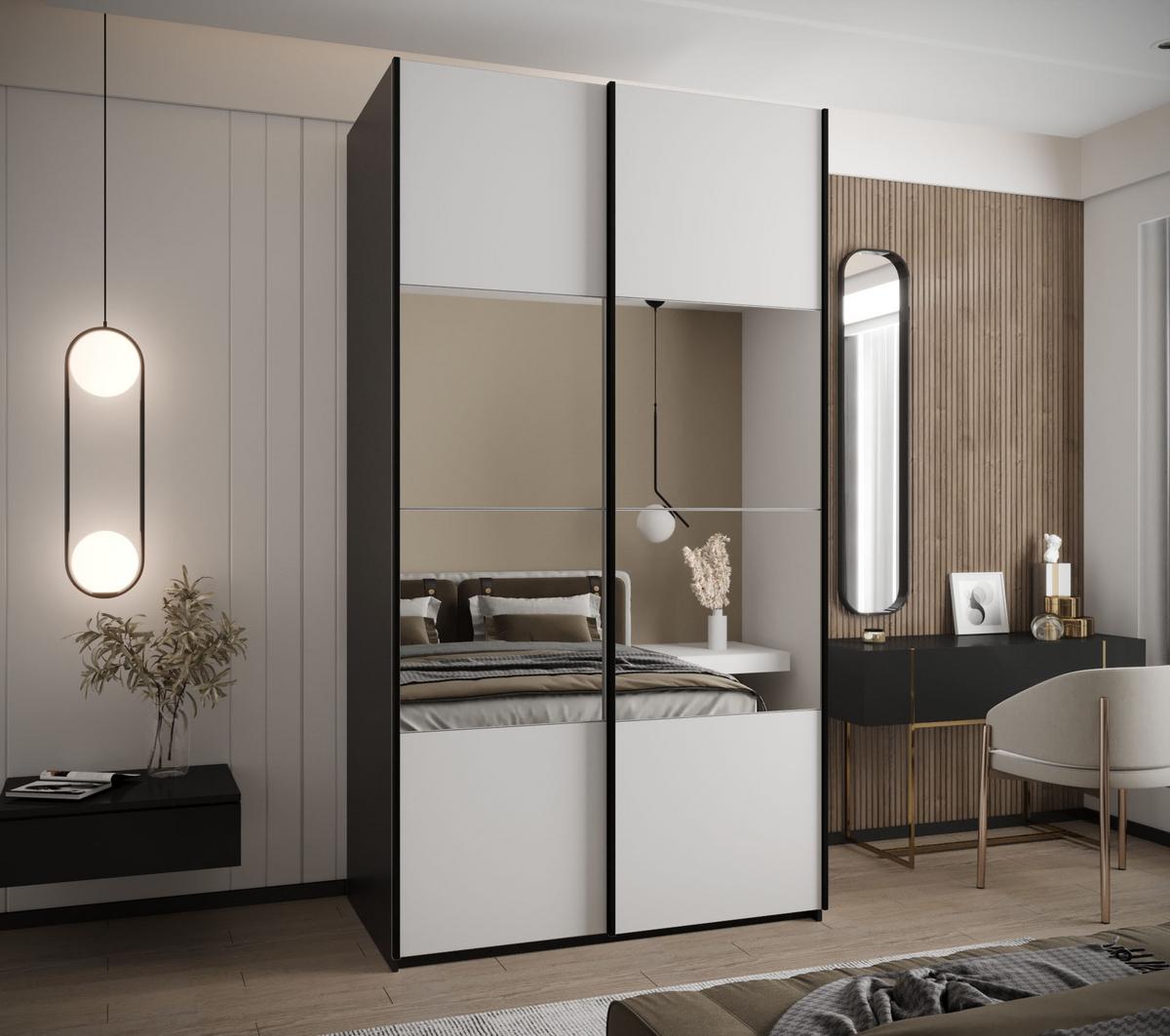SCHWEBETÜRENSCHRANK 245,5/130/64 2-türig - Schwarz/Weiß, Holz/Metall (130/245/64cm) - Abiks Möbel