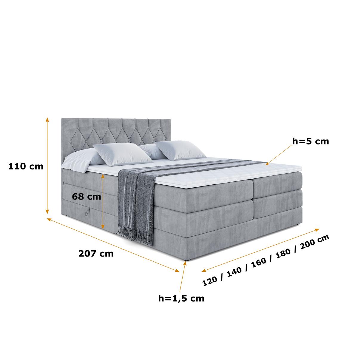 BOXSPRINGBETT VELANTO-BZ KING - 180 x 200 - H3/H4 - Grau - Grau, Holzwerkstoff (180/200cm) - ALTDECOR