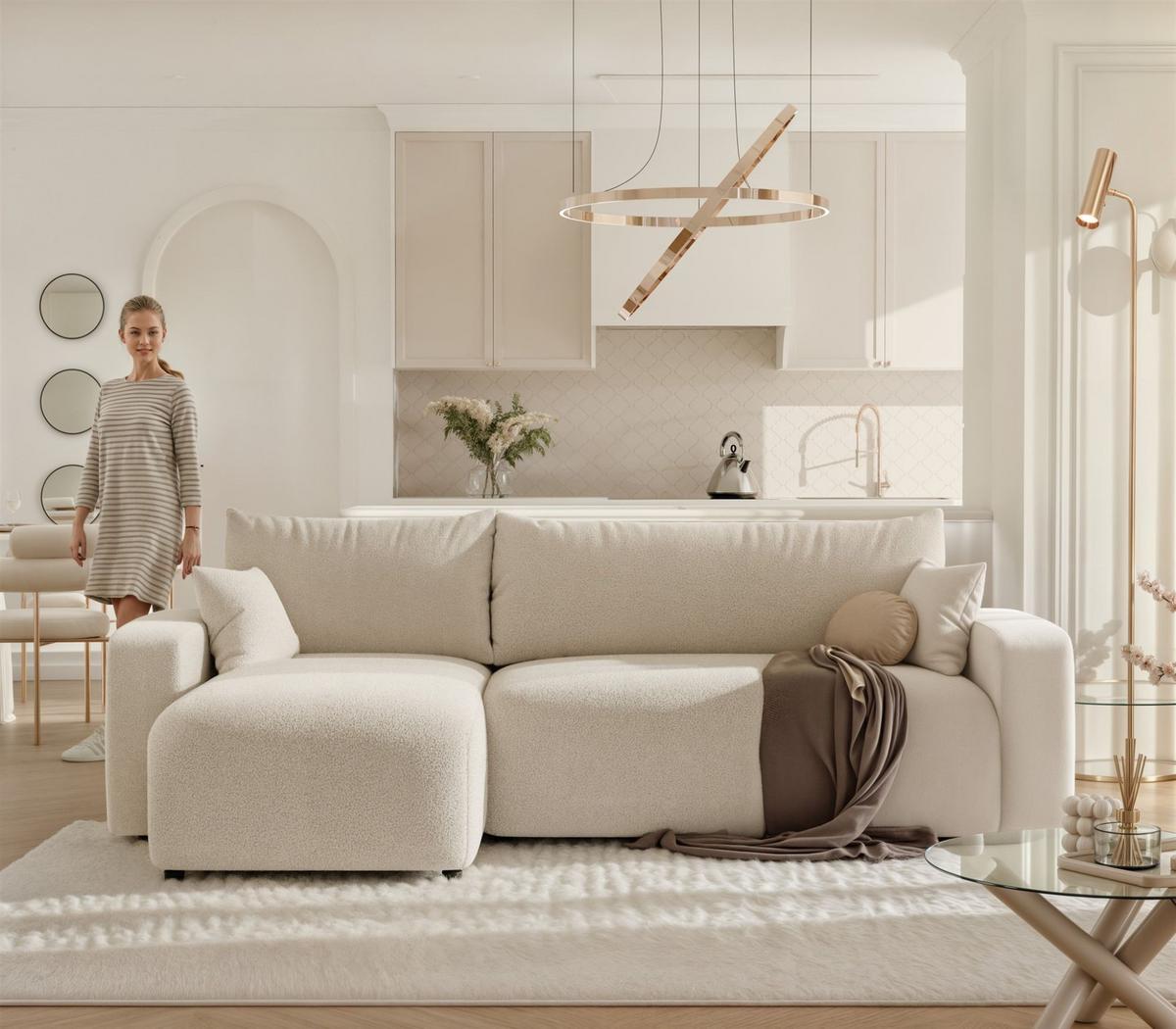 ECKSOFA Luna Mit Schlaffunktion - Beige, Holzwerkstoff/Textil (248/145cm) - Fun Möbel