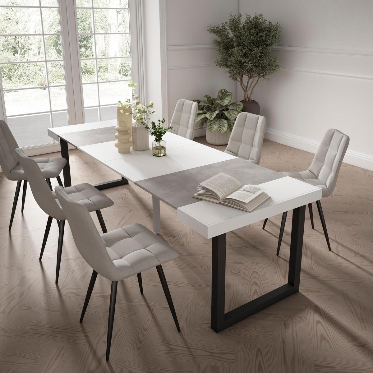 KONSOLENTISCH ausziehbar 58 bis 262cm, für 12 Gäste, weiß zementgrau, 90/58/73cm - Weiß/Grau, Holzwerkstoff (90/262/73cm) - Skraut Home