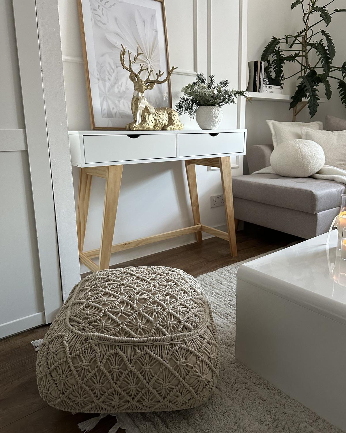 POUF Berrechid 50/50/20 cm - Beige, Naturmaterialen/Textil (50/20/50cm) - Beliani