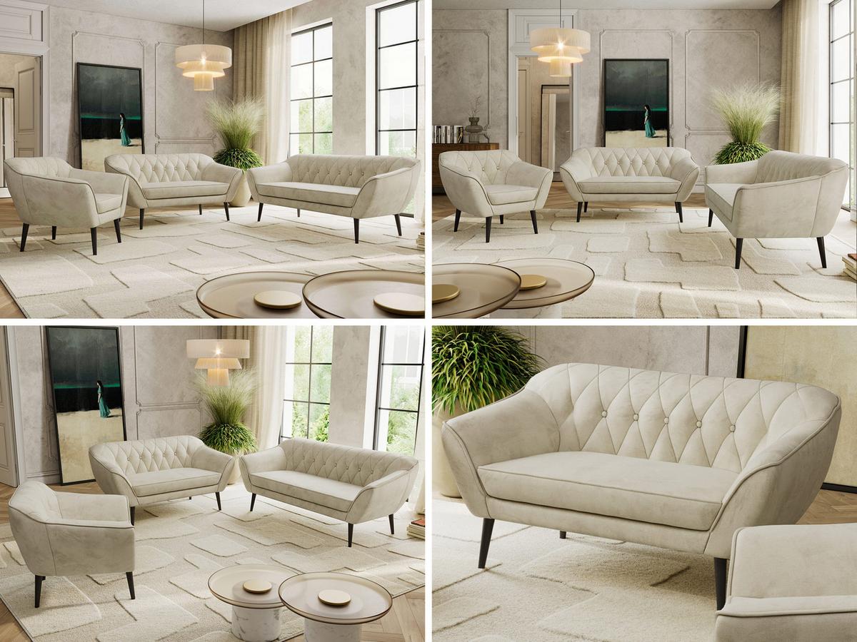 SITZGARNITUR PIRS 3+2+1 - Beige Velvet - Schwarze Beine - Beige/Schwarz, Holzwerkstoff/Textil (180/75/74cm) - MKS