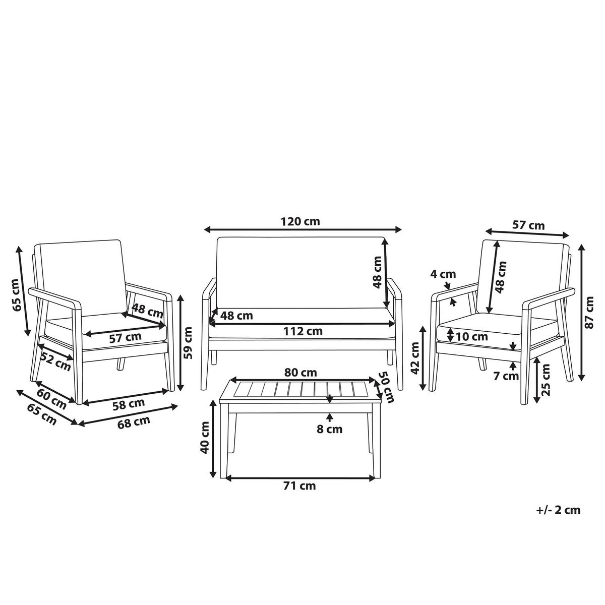 LOUNGE SET 4-Sitzer Hellbraun Auflagen dunkelgrau Pallano - Hellbraun/Dunkelbraun, Holz - Beliani