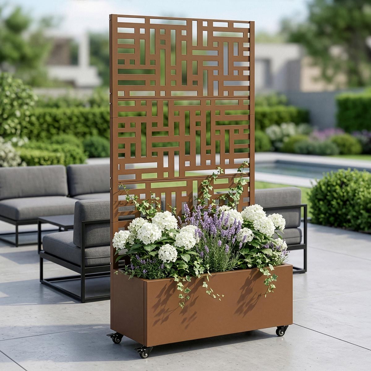 BLUMENKASTEN mit Trennwand Bernalda - Braun, Metall (120/186/40cm) - casa.pro