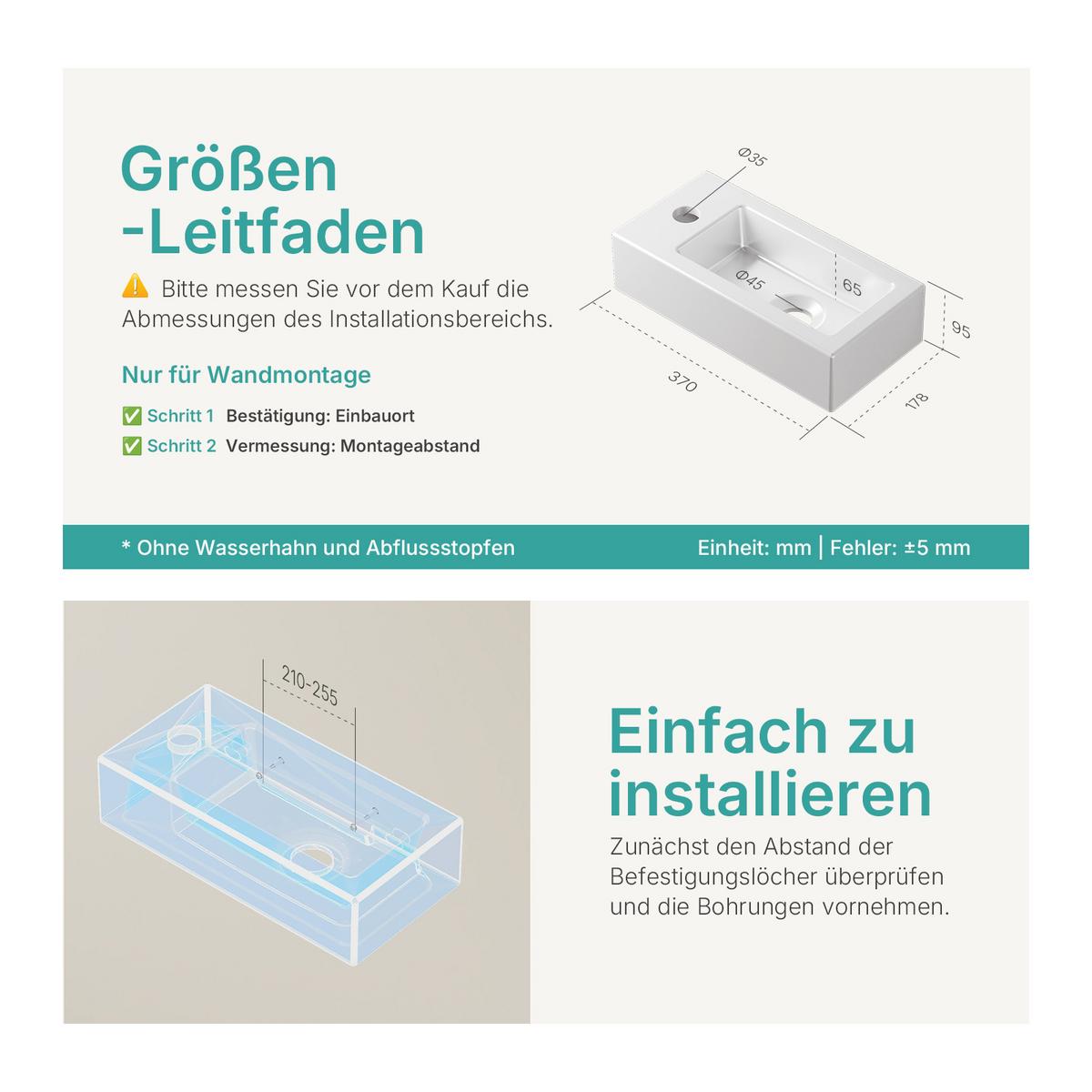 HANDWASCHBECKEN mit Hahnloch links Glänzend Weiß 36,5 / 18 / 9 cm - Weiß, Keramik (36.5/9/18cm) - EMKE