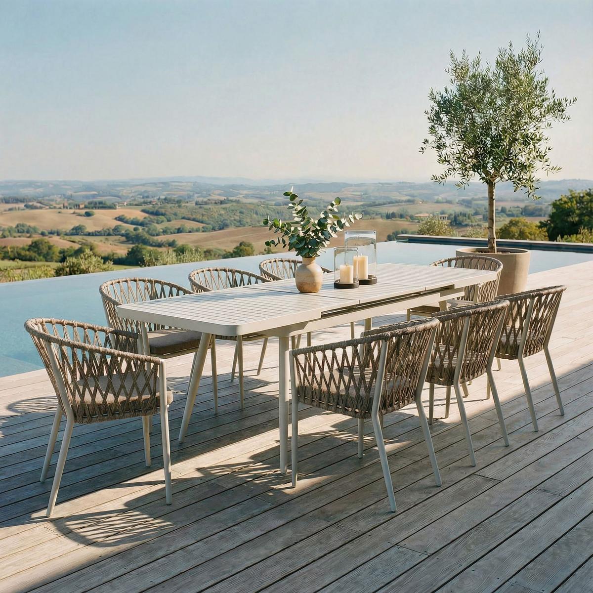 GARTENMÖBEL SET SUNNY 9er Set beige, weiß - Beige, Metall - IDIMEX