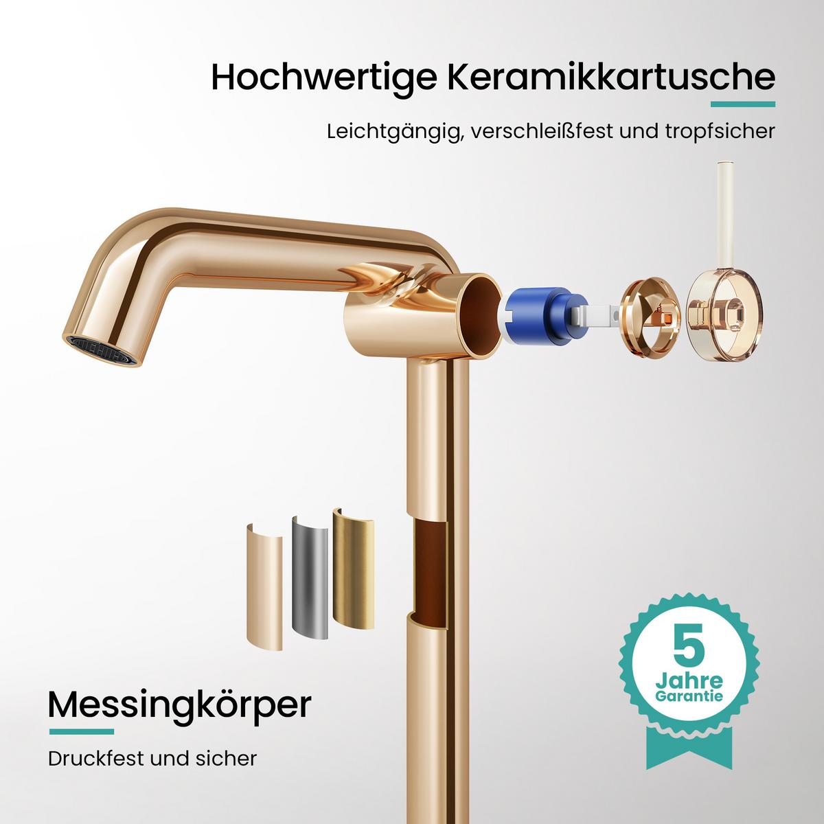 WASCHTISCHARMATUR Wasserzulaufrohr aus Edelstahl Rosengold 26cm - Roségold, Metall (22/7.6/33.2cm) - EMKE