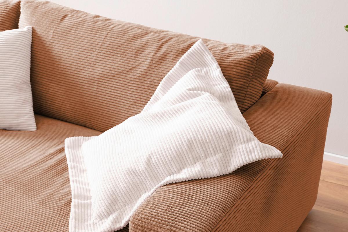 BIG SOFA MIT TABLETT MADELINE Braun Cord - Schwarz/Braun, Kunststoff/Textil (290/85/170cm) - KAWOLA