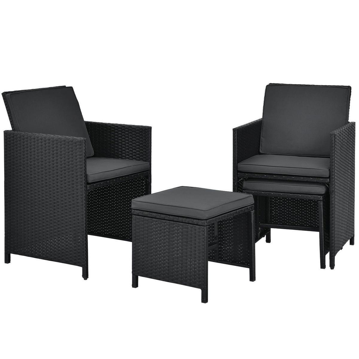 GARTENMÖBELSET Baracoa schwarz 11-tlg. - Schwarz, Kunststoff/Metall - Juskys