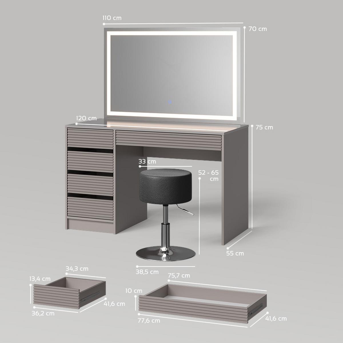 SCHMINKTISCH Imola Cashmere mit LED-Spiegel und Hocker - Kaschmir, Holzwerkstoff (120/75/55cm) - Livinity®