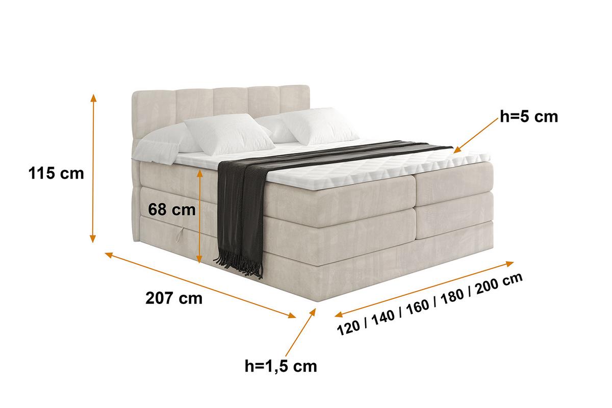 BOXSPRINGBETT mit Matratze H3|H4 und Lattenrost - LIRO KING-160x200 - Beige Casablanca - Beige, Holzwerkstoff (160/200cm) - ALTDECOR