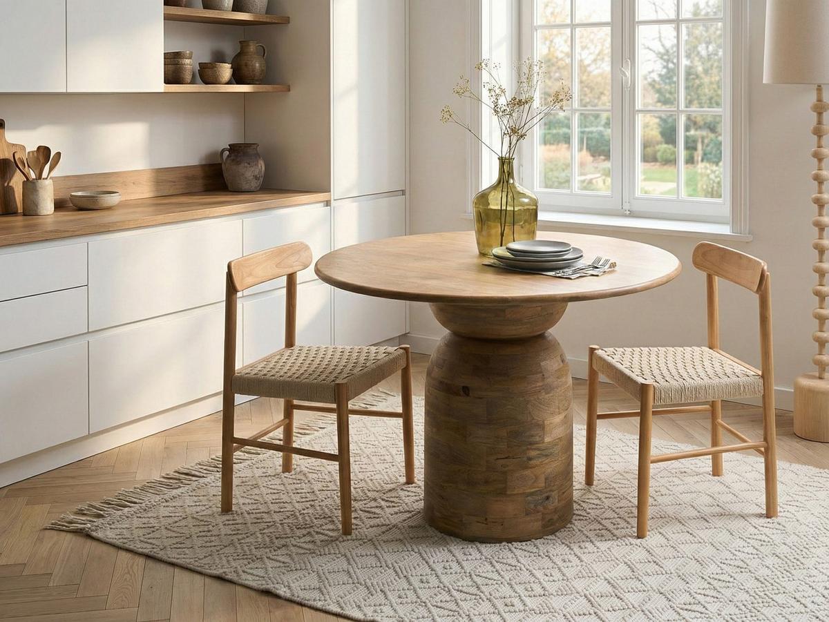 ESSTISCH Hellbraun 110/110 cm Mangoholz Murtle - Hellbraun, Holz (110/110/77cm) - Beliani