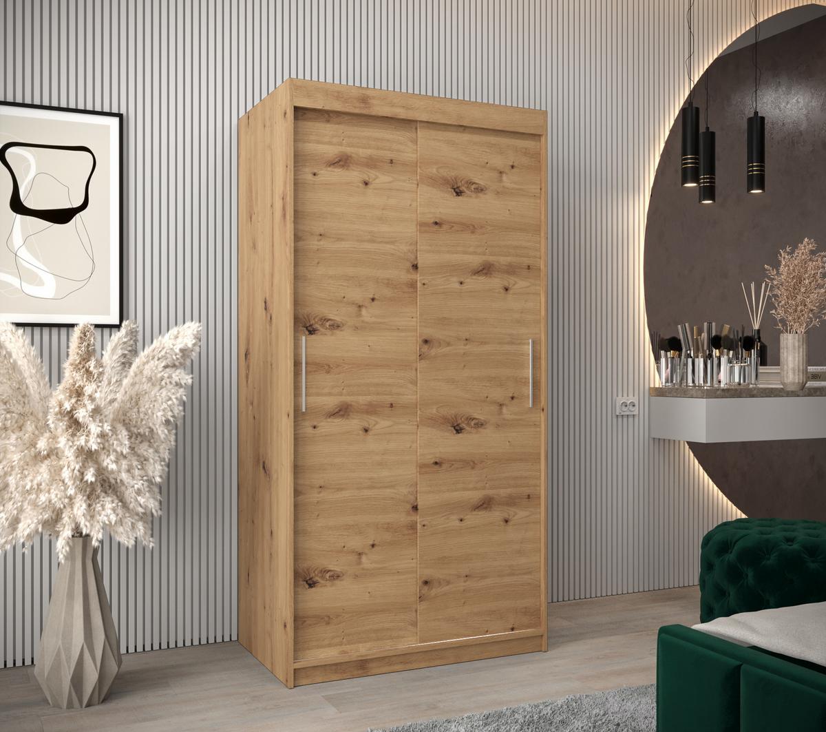 SCHIEBETÜRENSCHRANK TOKYO 200/100/62 2-türig - Silberfarben/Eiche Artisan, Holz/Kunststoff (100/200/62cm) - MÖBEL KRYSPOL