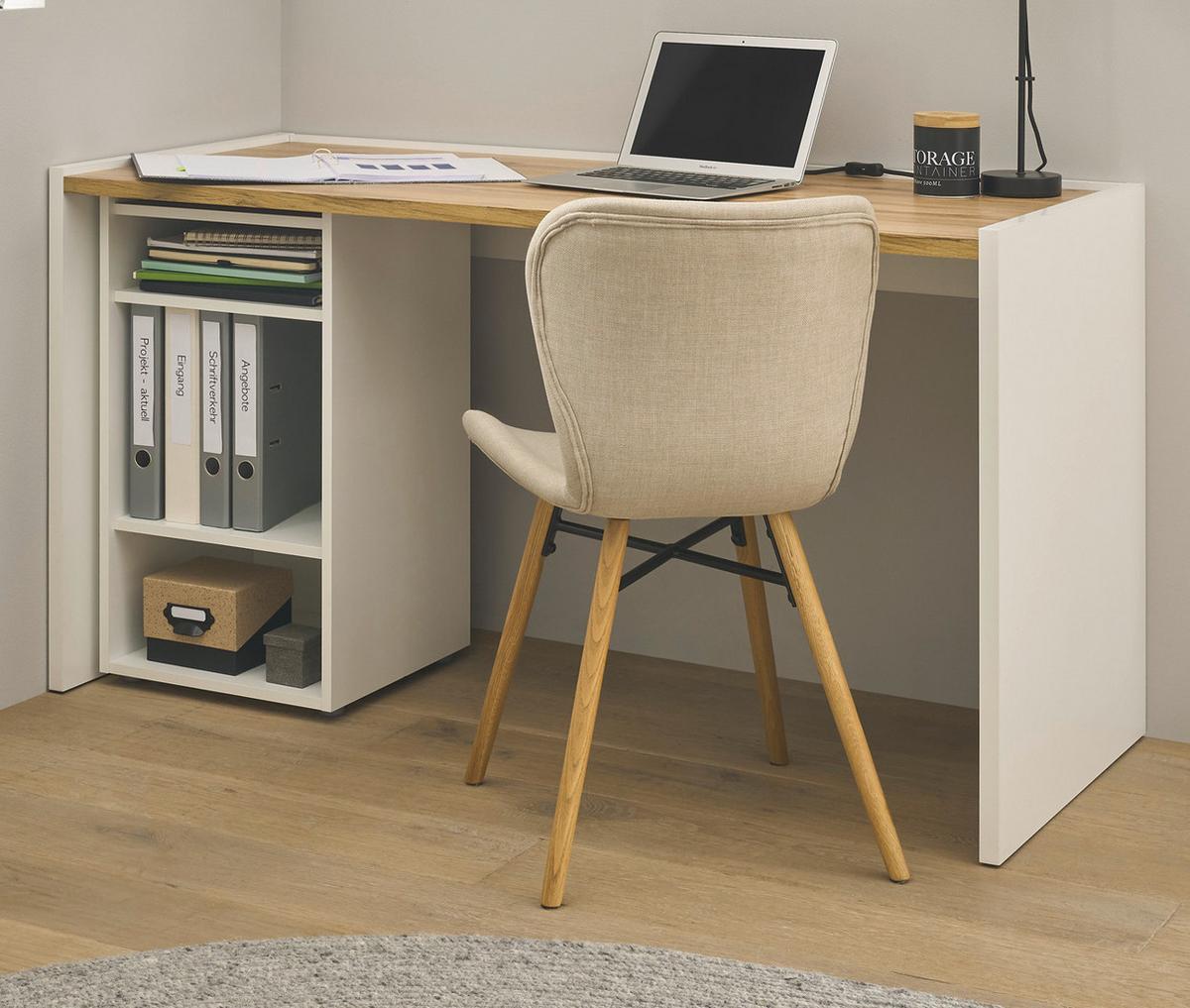 SCHREIBTISCHKOMBINATION 2-teilig weiß matt, Eiche Wotan 143 cm, Büromöbel Set mit Bürocontainer - Eiche Wotan/Silberfarben, Holzwerkstoff/Kunststoff (62/143/76cm) - Furn.Design