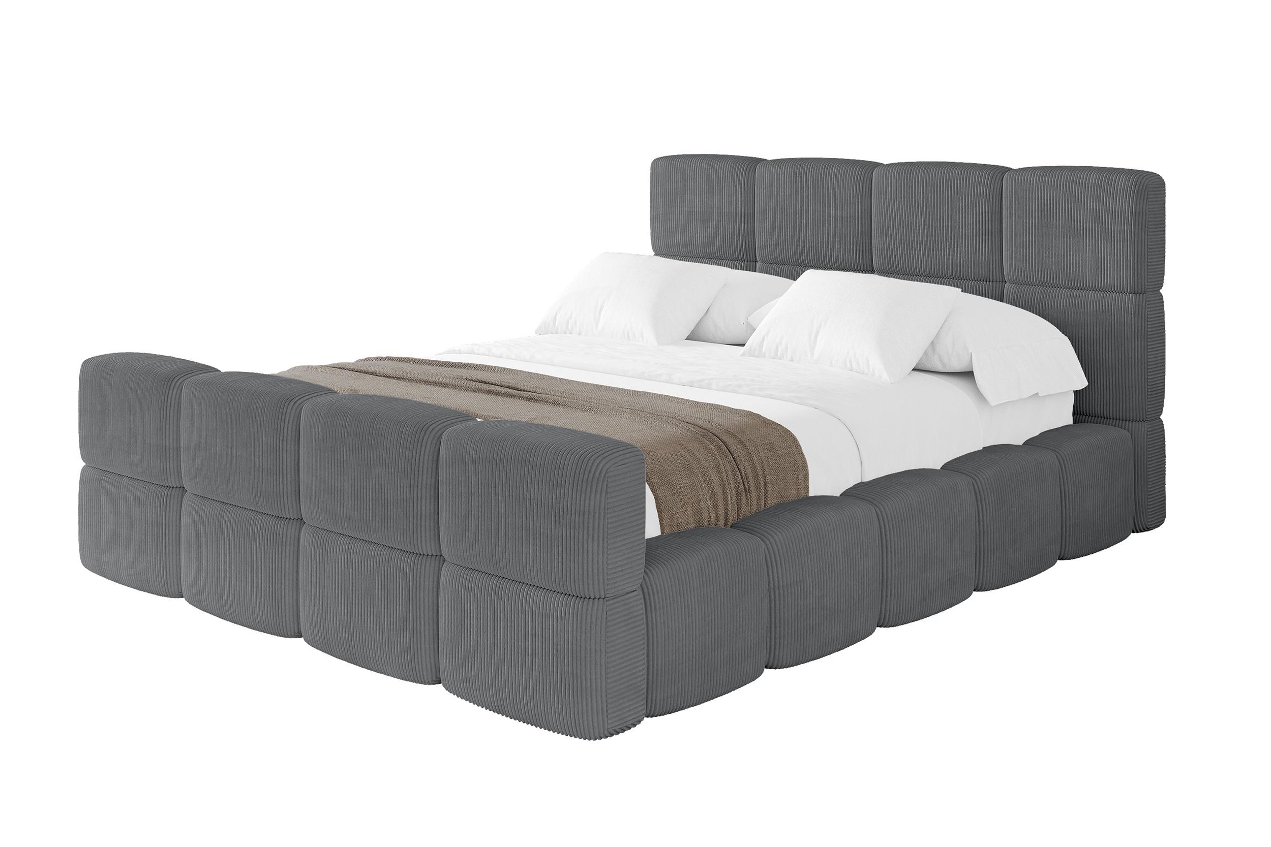 POLSTERBETT mit Bettkasten und Lattenrost, Bett mit Kopfteil, Boxbett ohne Matratze, Doppelbett mit Stauraum - NATA-Z 180x200 Dunkelgrau - Chromfarben, Holzwerkstoff/Textil (180/200cm) - ALTDECOR