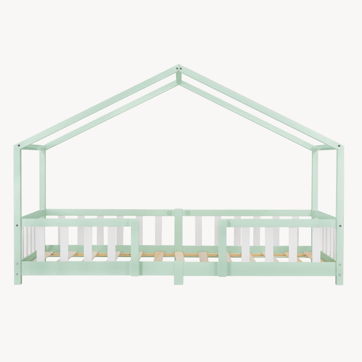 HAUSBETT Treviolo - Weiß/Mintgrün, Holz (90/200cm) - [en.casa]