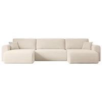 WOHNLANDSCHAFT mit Schlaffunktion und Bettkasten ORRO-U - 362x145x83 cm Beige Cord - Beige/Schwarz, Holzwerkstoff/Kunststoff (362/83/145cm) - ALTDECOR