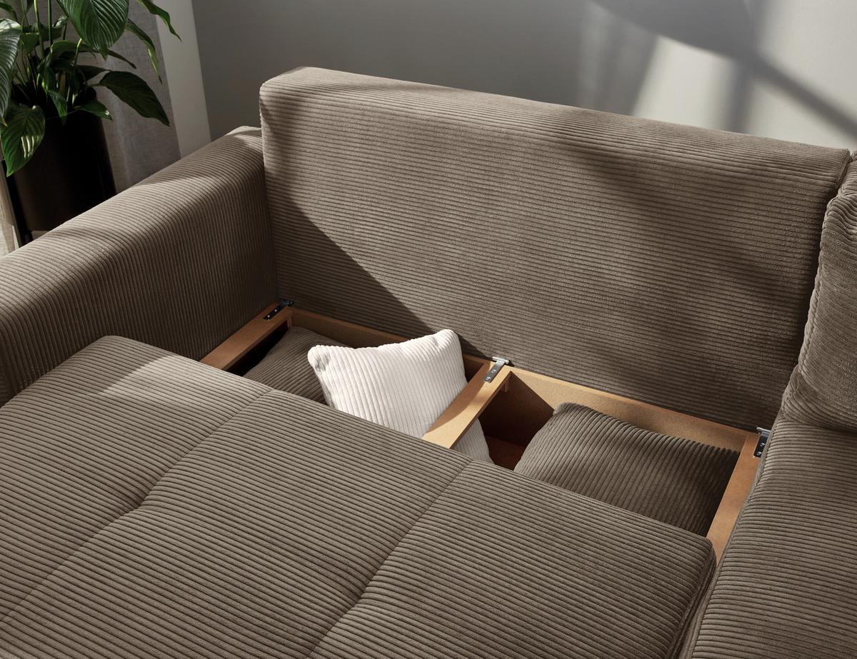 ECKSOFA-DAUERSCHLÄFER Boxspring Federkern Topper Bettkasten, seitenverkehrt montierbar B257/T206/H85 cm, Braun Taupe / 15210 - Braun, Holzwerkstoff (257/206cm) - luma-home