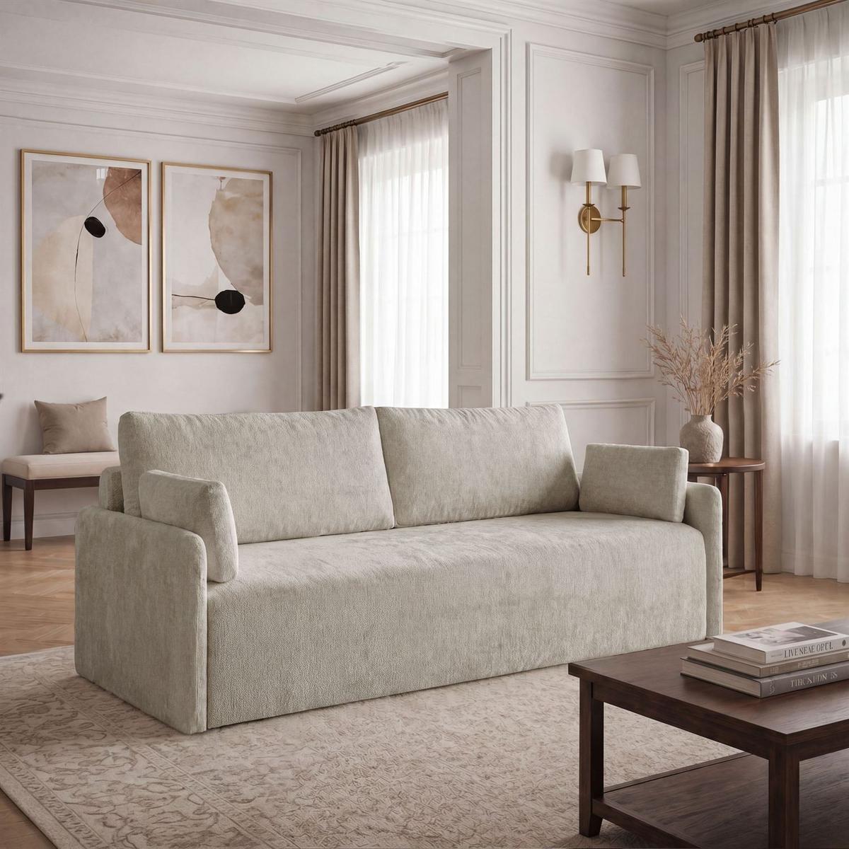 SOFA NUBO mit Schlaffunktion und Bettkasten Harmony 07 - Beige, Textil (205/91/86cm) - Lookway