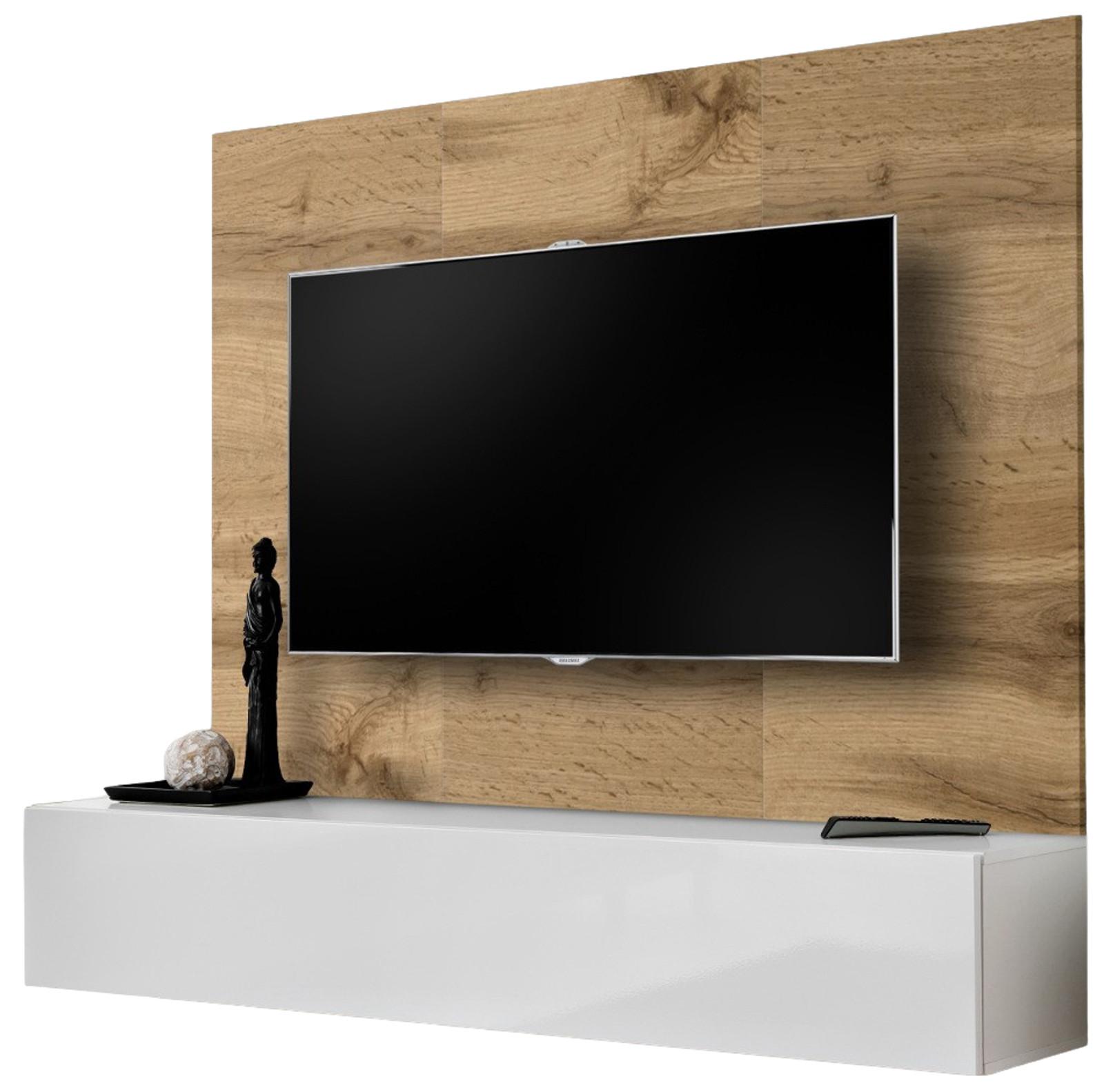 TV-LOWBOARD Eiche Wotan und weiß 180 cm, Set hängend inklusive Akustikpaneel - Eiche Wotan/Weiß, Holzwerkstoff (180/148/40cm) - Inn.Furn