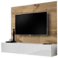 TV-LOWBOARD Eiche Wotan und weiß 180 cm, Set hängend inklusive Akustikpaneel - Eiche Wotan/Weiß, Holzwerkstoff (180/148/40cm) - Inn.Furn