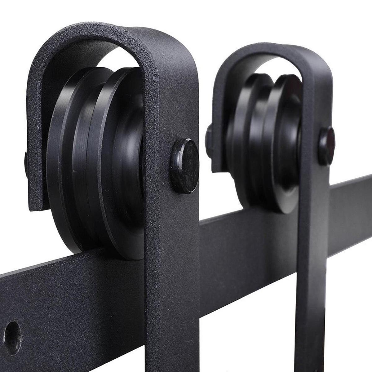 SCHIEBETÜREN-BESCHLAGSATZ 200cm Komplett-Set mit Schienen, Rollen, Schwarz - Schwarz, Metall (4/0.6/200cm) - HOMCOM