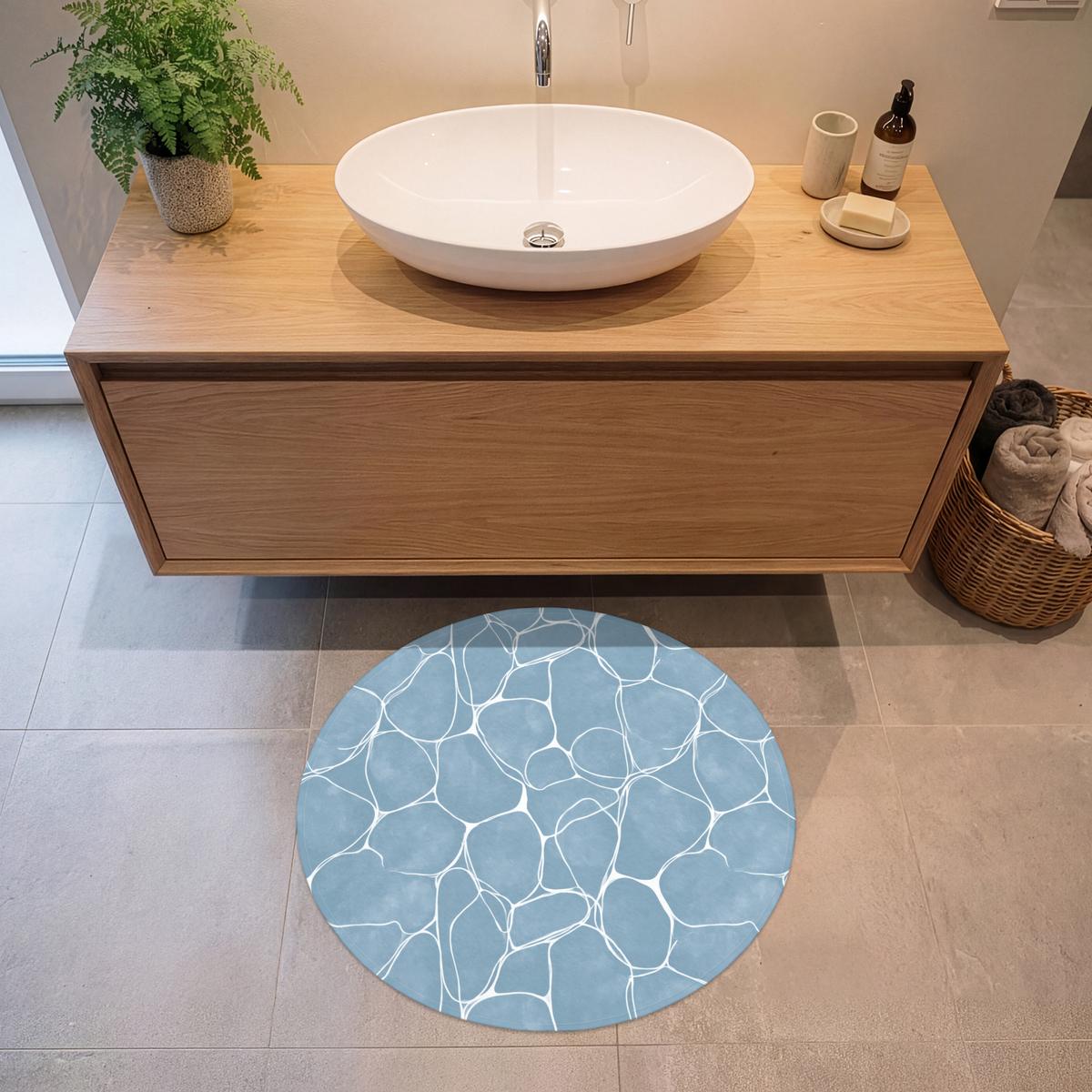 BADEMATTE Organisch - Muster - Blau Badvorleger 70x70 cm - Hellblau, Textil (70/70cm) - OnlyWow