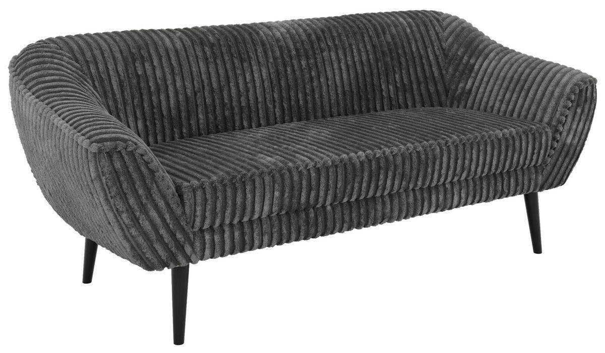 3-SITZER-SOFA PIRS - Grau Cord - Schwarze Beine - Schwarz/Grau, Holzwerkstoff/Textil (180/75/74cm) - MKS
