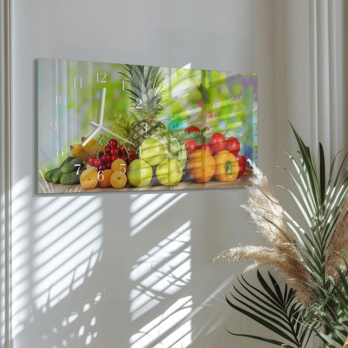 WANDUHR aus Glas 60x30 cm - Obst und Gemüse - Grün, Glas (60/30/0.4cm) - TULUP