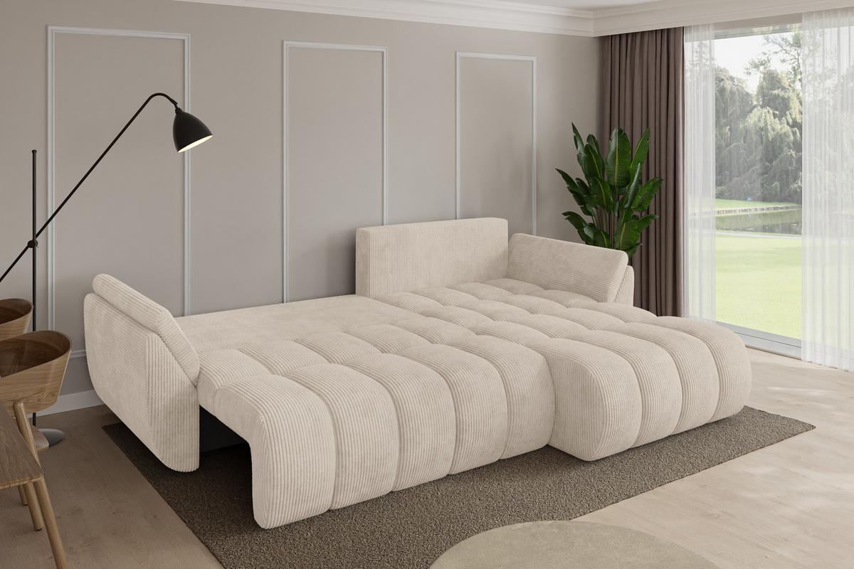 ECKSOFA mit Schlaffunktion Ottomane Rechts TOKO-L-v1 277x194x86 Beige Cord - Beige/Schwarz, Holzwerkstoff/Kunststoff (277/194cm) - ALTDECOR