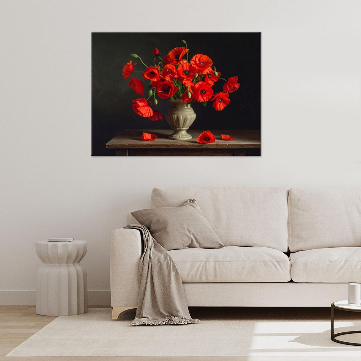 LEINWANDBILD Blumen 90x60cm - Rot, Textil (90/60cm) - Feeby