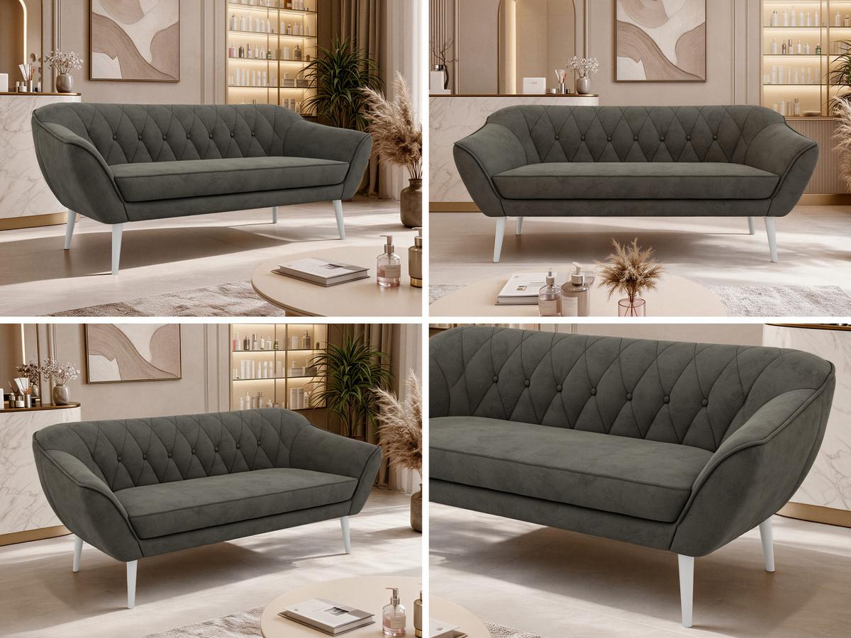 3-SITZER-SOFA PIRS - Dunkelgrau Velvet - Weiße Beine - Dunkelgrau/Weiß, Holzwerkstoff/Textil (180/75/74cm) - MKS