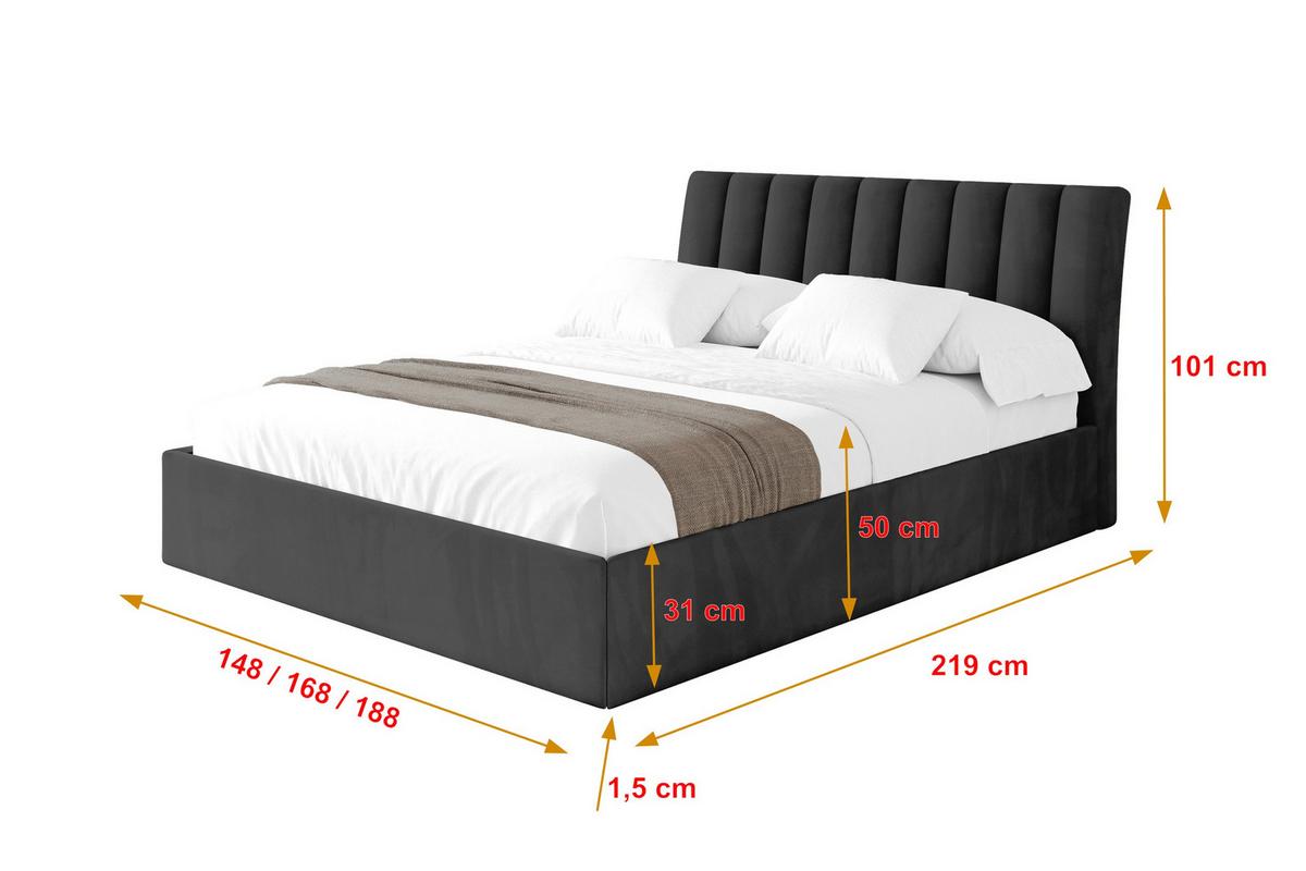 POLSTERBETT mit Bettkasten und Lattenrost, Bett mit Matratze H3/H4 - ILAN 160x200 Schwarz - Schwarz, Holzwerkstoff/Textil (160/200cm) - ALTDECOR