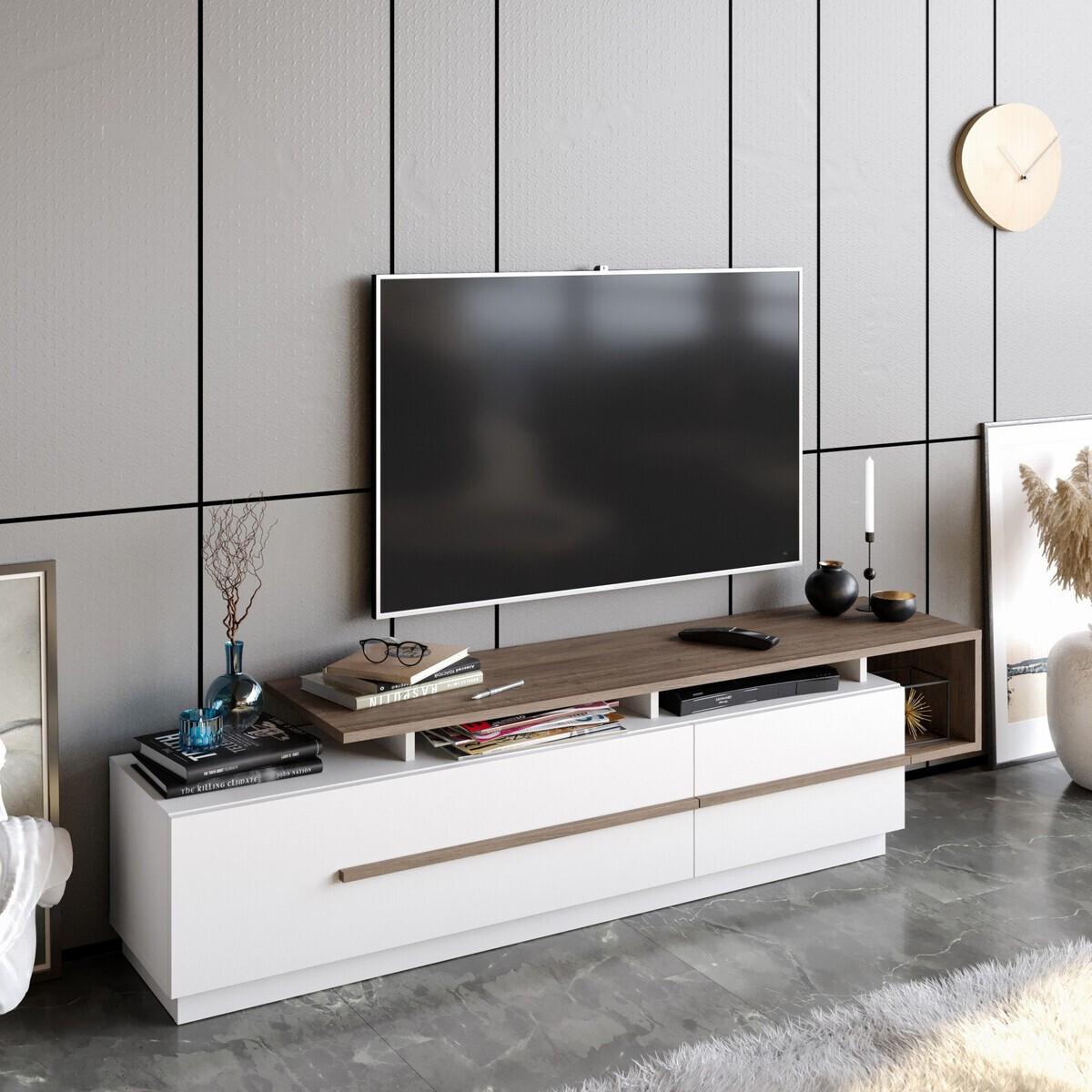 TV-MÖBEL mit 2 Klapptüren 38,9/180/46,4 cm - Weiß, Holzwerkstoff (38.9/46.4/171cm) - Calicosy
