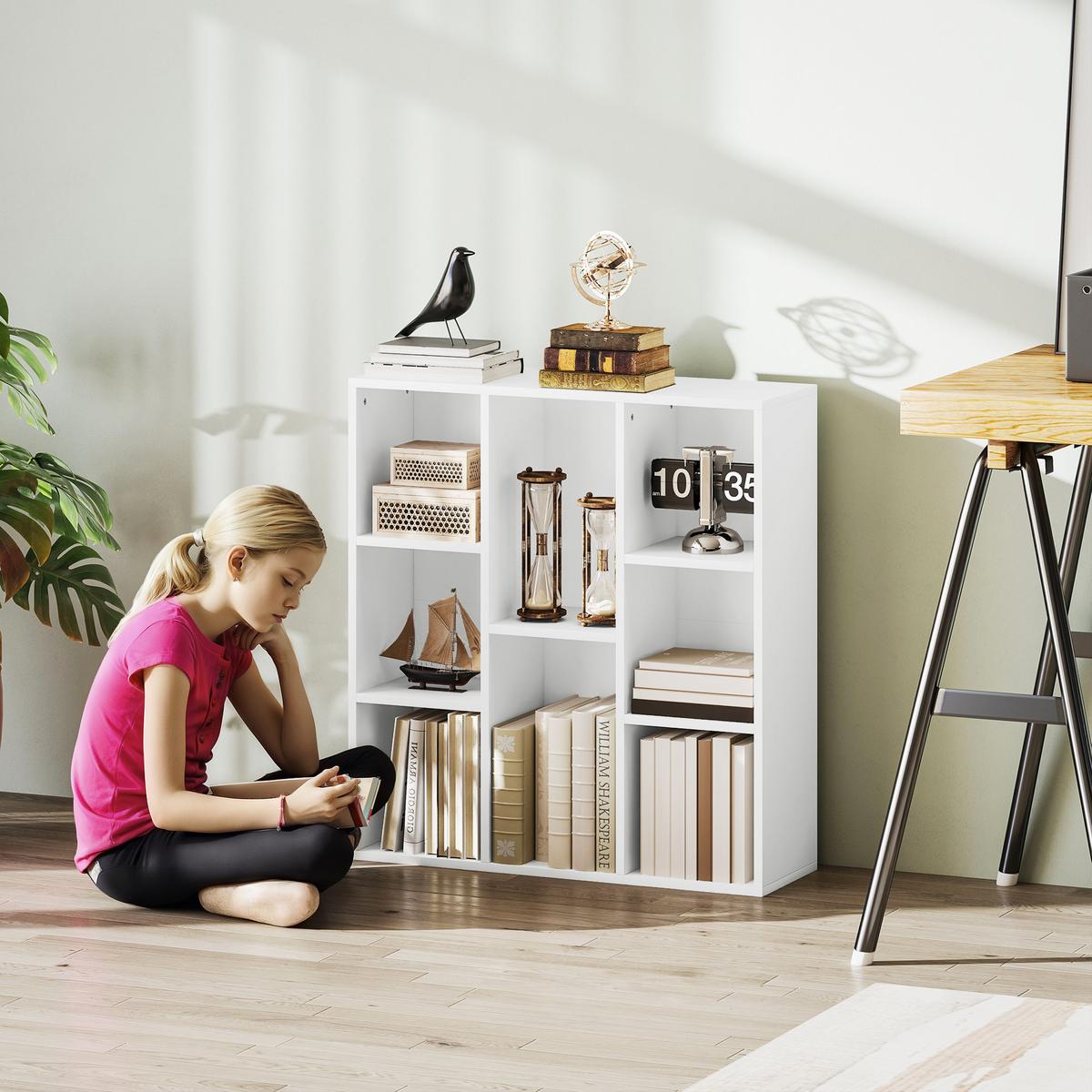 BÜCHERREGAL, Standregal mit 8 Ebenen, Aufbewahrungsregal, für Wohnzimmer - Weiß, Karton (24/80/74.3cm) - HOMCOM