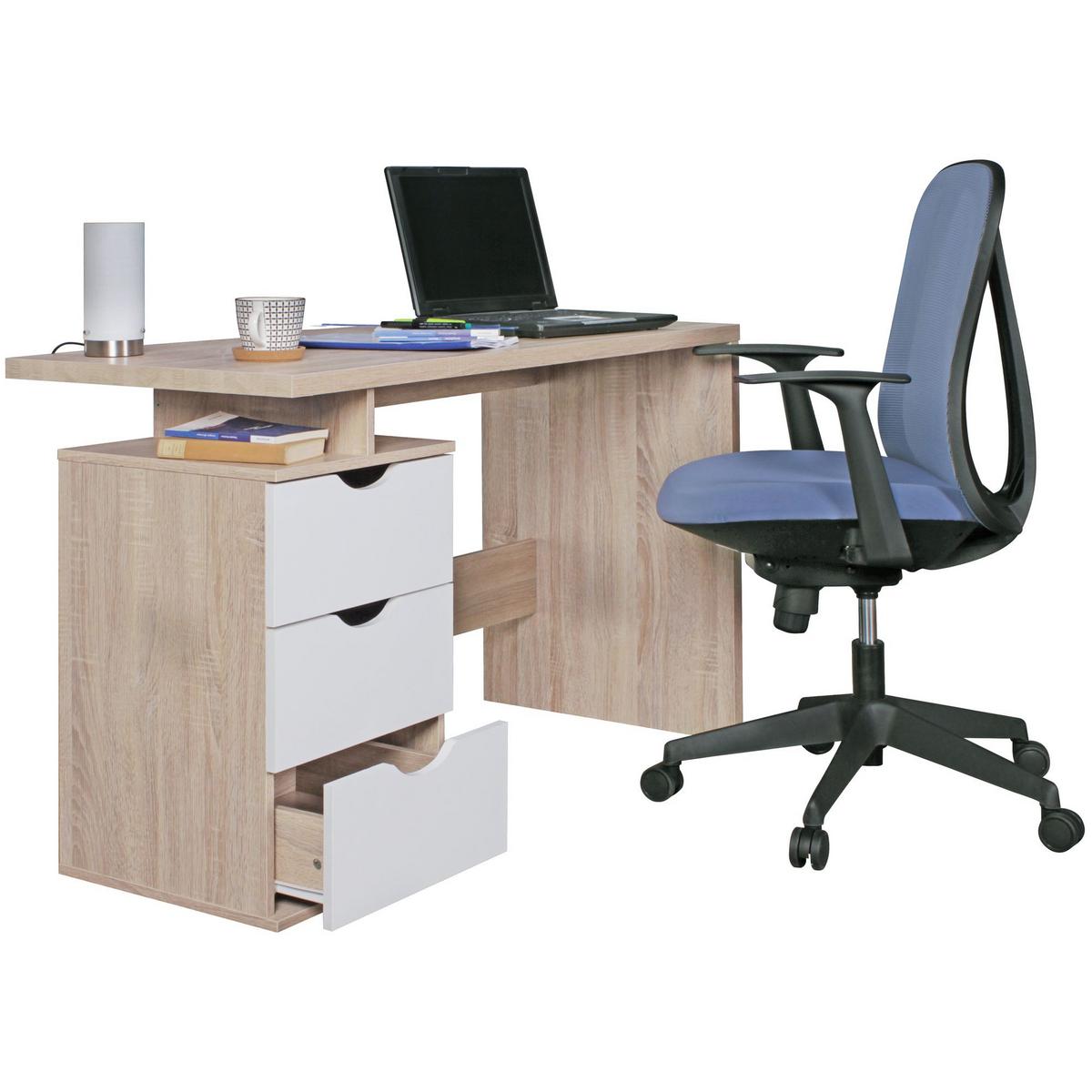 SCHREIBTISCH – Sonoma Weiß, 120x76x53 cm, 3 Schubladen, stilvoll - Beige, Holz (53/120/76cm) - KADIMA DESIGN