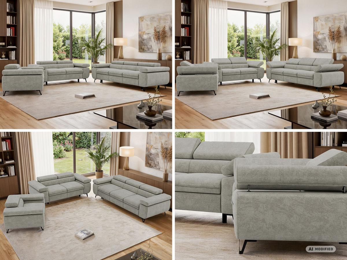 SITZGARNITUR PETER 1+2+3 mit Schlaffunktion - Grau Stukture - Anthrazit/Schwarz, Textil/Metall (262/76/99cm) - MKS