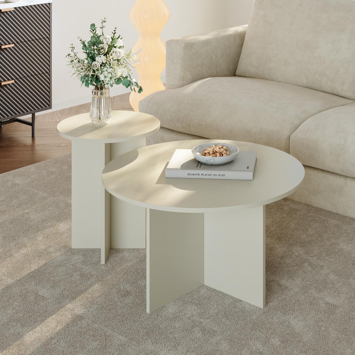 BEISTELLTISCH-SET 2 TLG. Verummetka - Creme, Holzwerkstoff (40/40/49cm) - [en.casa]