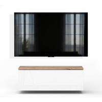 LOWBOARD Barvo 100 Eiche Wotan / Weiß Hochglanz 100/34/32 cm – hängendes TV-Board - Braun/Weiß, Holzwerkstoff (100/34/32cm) - AX Living