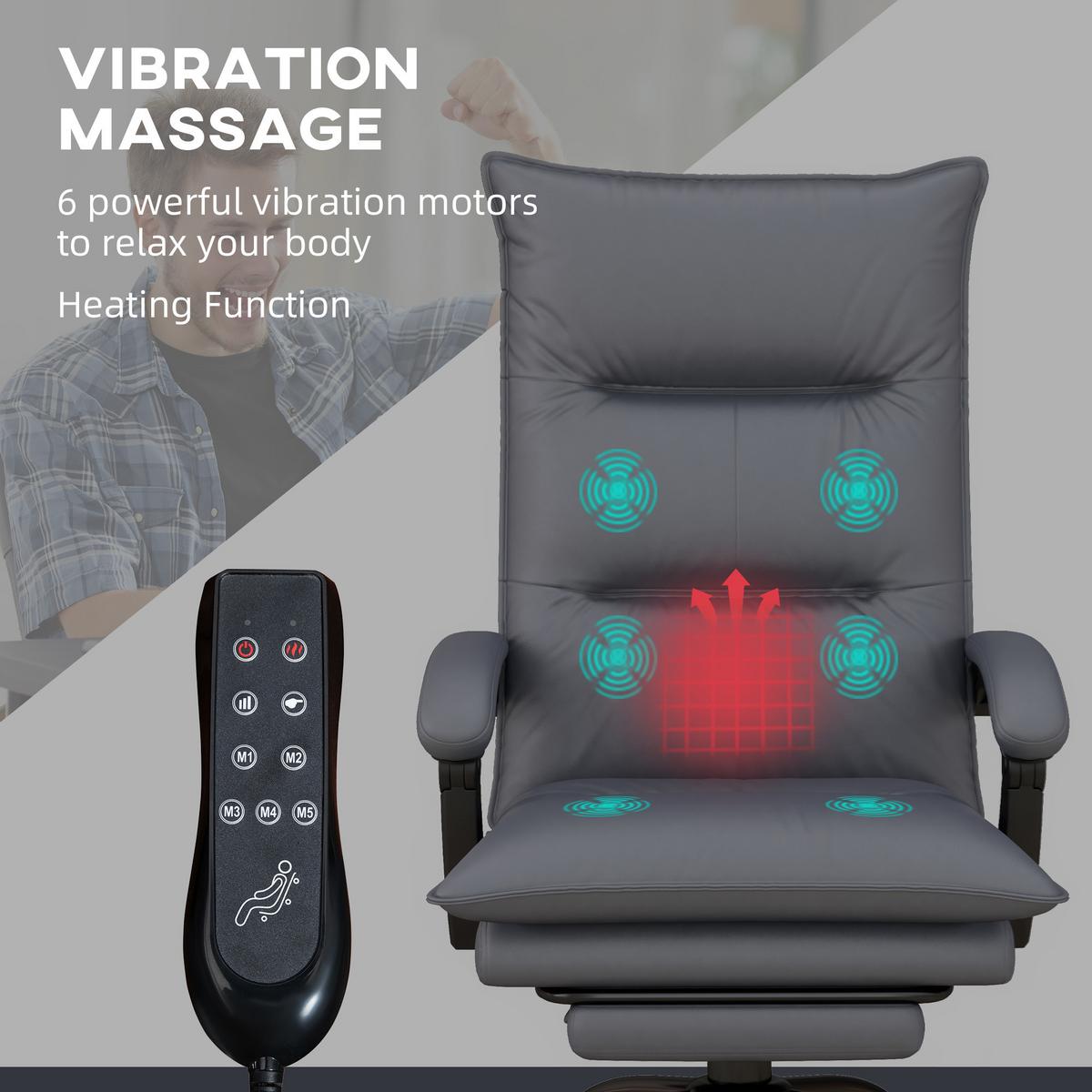 MASSAGE-BÜROSTUHL, Polyester, Schaumstoff, MDF, Stahl, Dunkelgrau - Dunkelgrau, Kunststoff (74/121.5/66cm) - Vinsetto