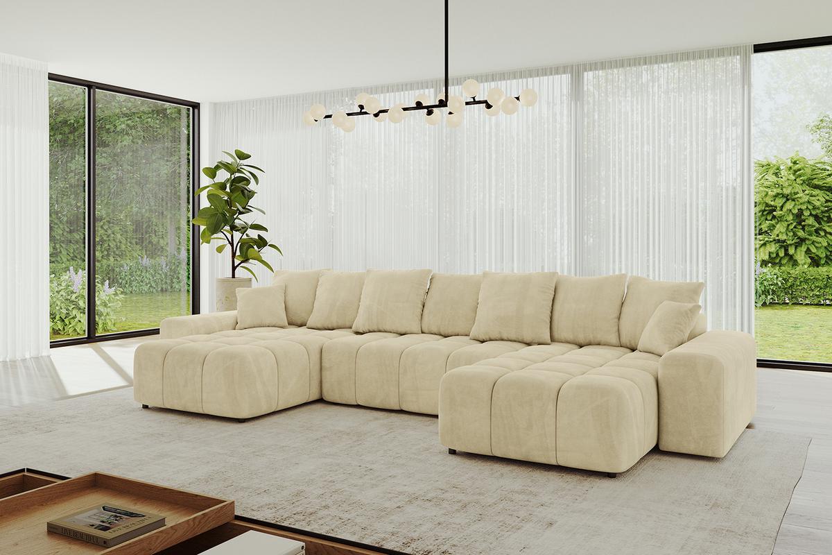 WOHNLANDSCHAFT ENIL-U 401x189x68 Beige Velours - Beige, Holzwerkstoff/Kunststoff (401/68/189cm) - ALTDECOR