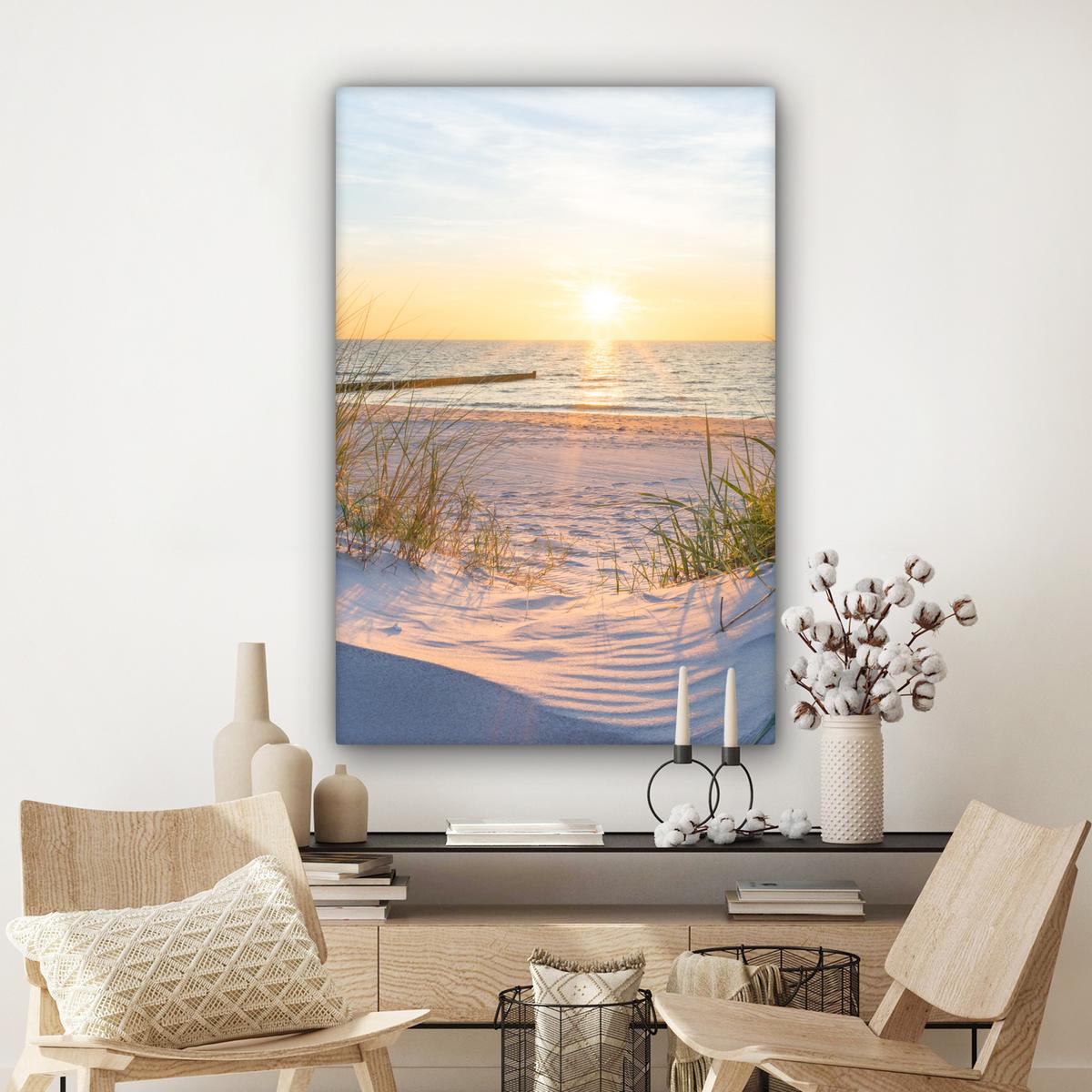 LEINWANDBILD Strand - Sonne - Düne - Gras - Sand - Horizont Deko XXL 80x120 cm - Hellblau, Textil (80/120cm) - MuchoWow