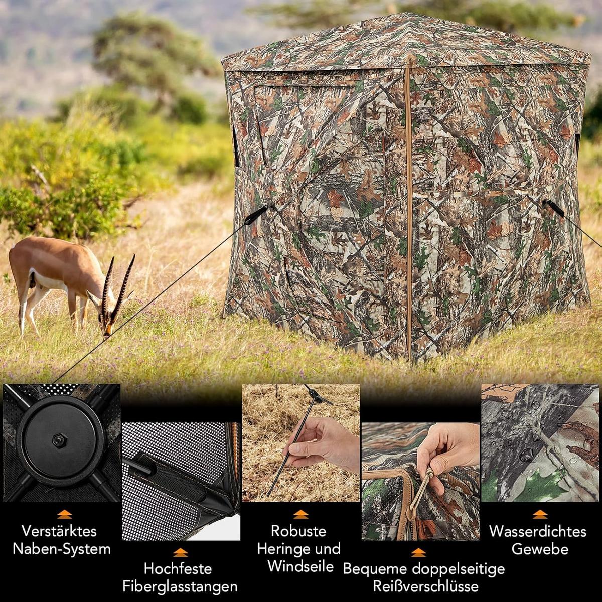 JAGDZELT Camouflage - Multicolor, Textil (148/164/148cm) - COSTWAY