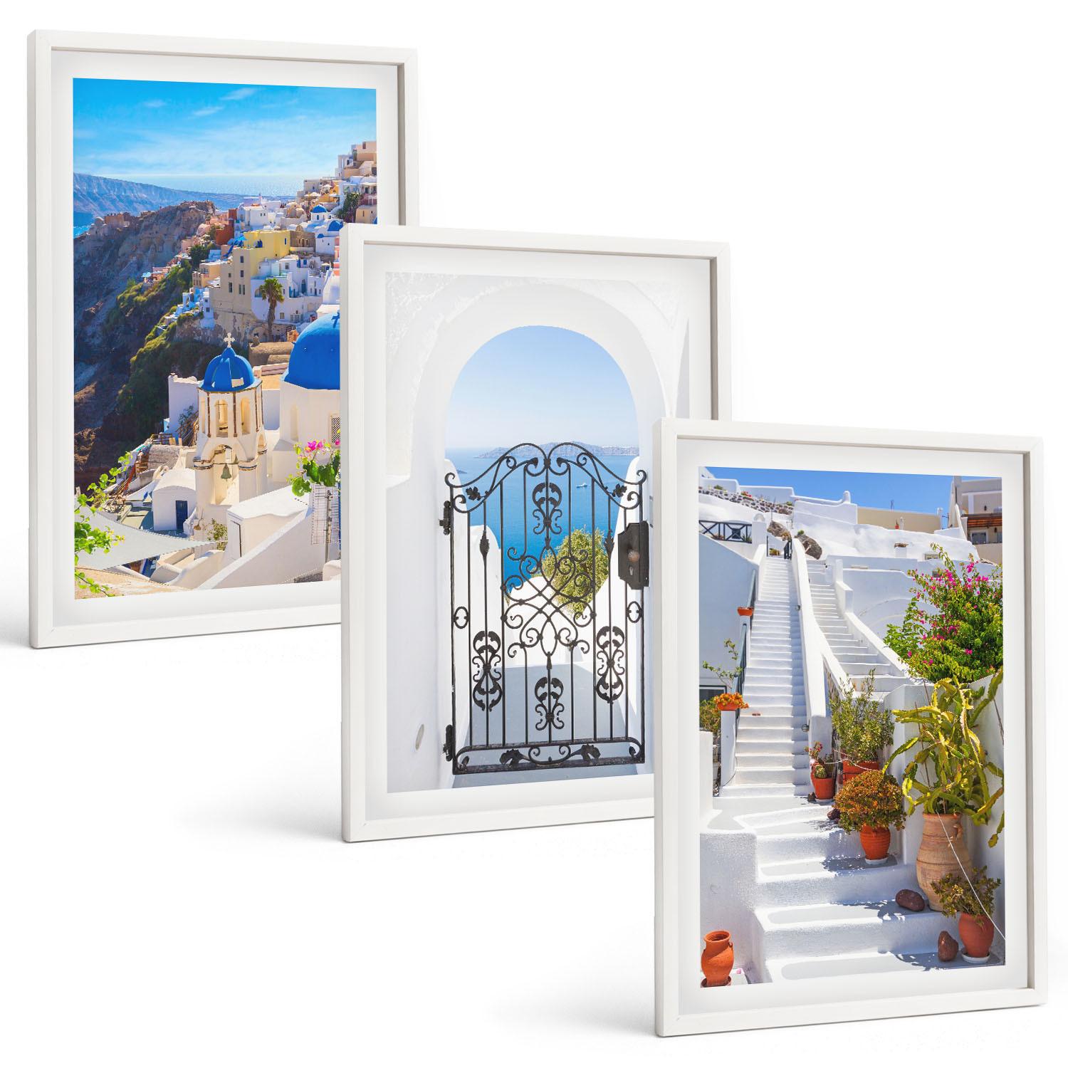 BILDER SET 3er Set - 40x60 cm Weißer Rahmen - Santorini-Architektur Oia - Weiß, Kunststoff (40/60cm) - TULUP