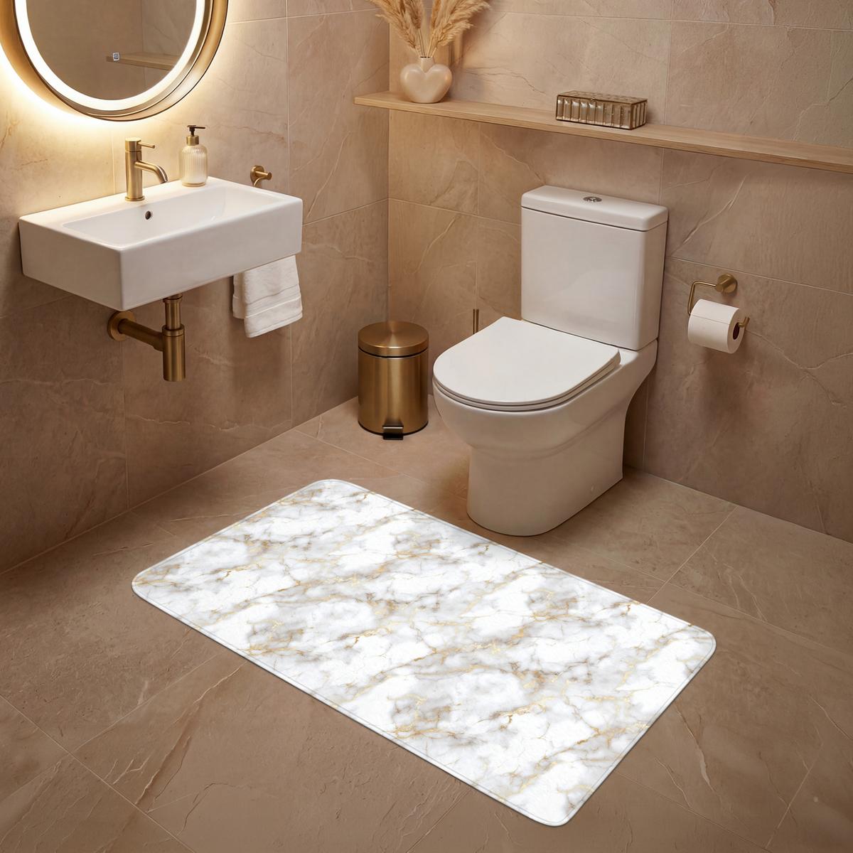WC-VORLEGER Goldene Adern - Marmor - Weiß WC Teppich 120x60 cm - Weiß, Textil (120/1cm) - OnlyWow