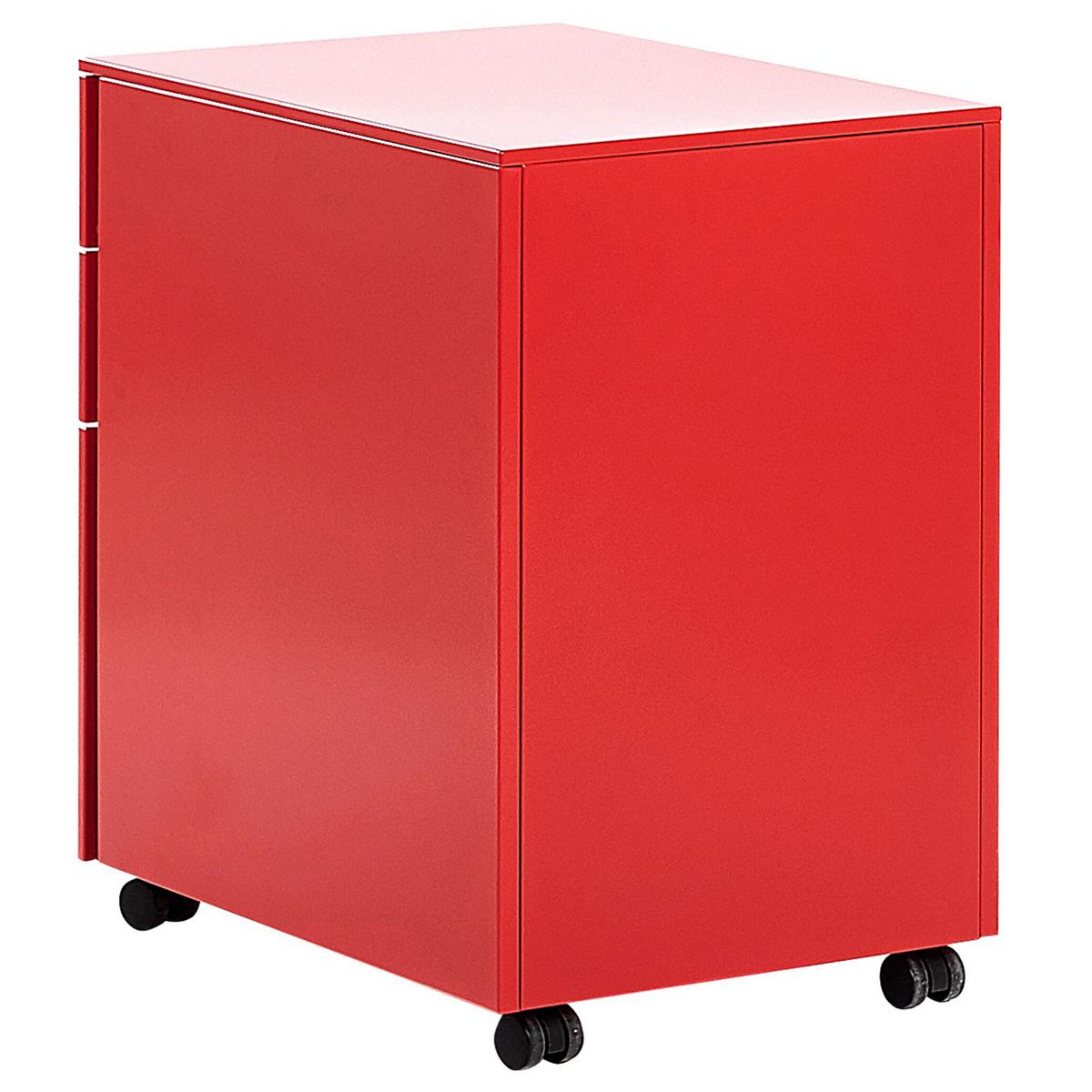 AKTENSCHRANK Metall rot 3 Schubladen mit Rollen Cami - Rot, Metall (39/60/50cm) - Beliani
