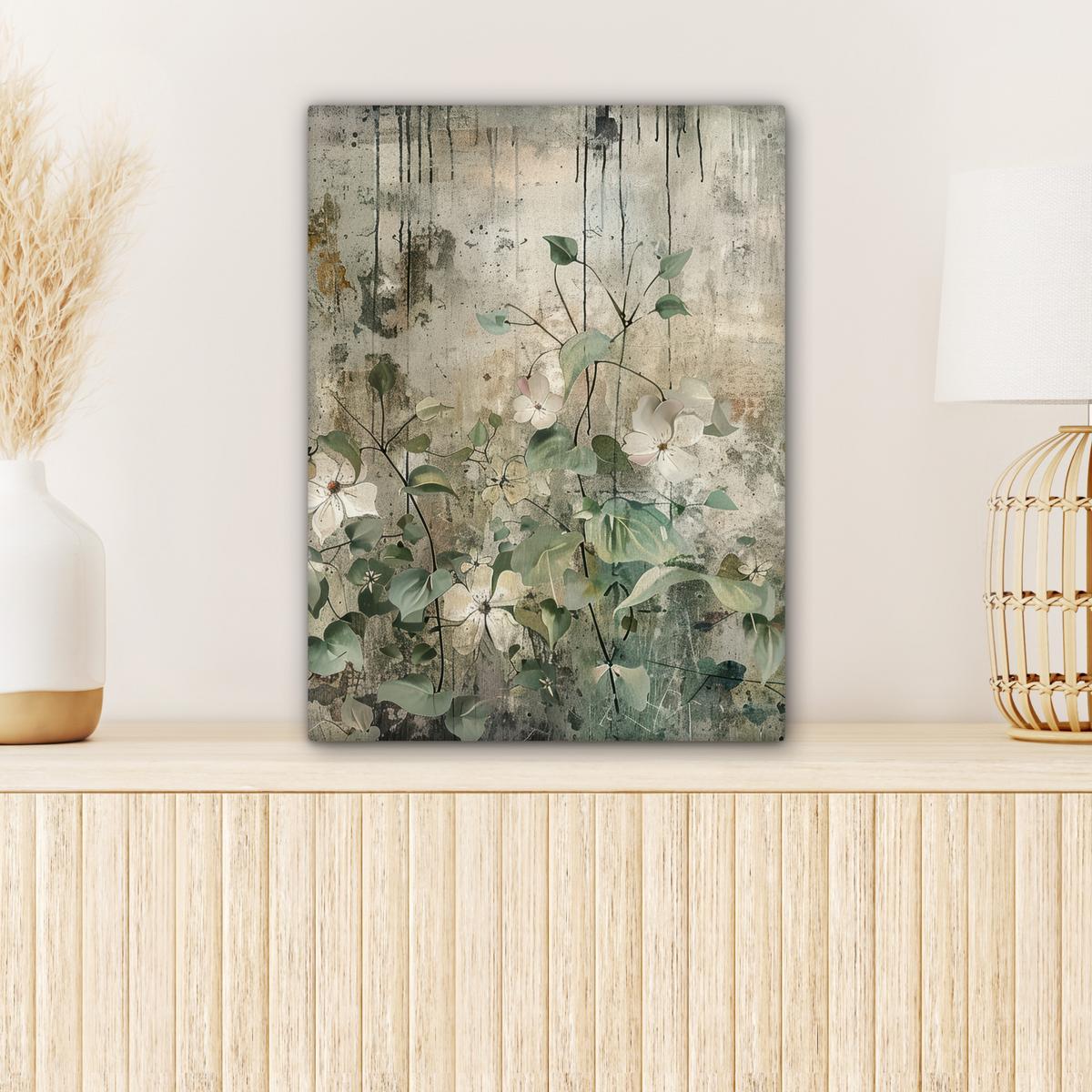 LEINWANDBILD Blumen - Blätter - Abstrakt - Modern Room Decor 30x40 cm - Grau, Textil (30/40cm) - MuchoWow