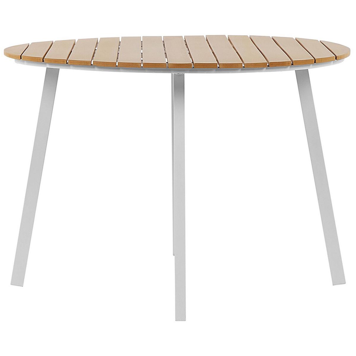 GARTENTISCH Aluminium heller Holzfarbton/weiß 105 cm Cavoli - Dunkelbraun/Weiß, Kunststoff (105/105/73cm) - Beliani