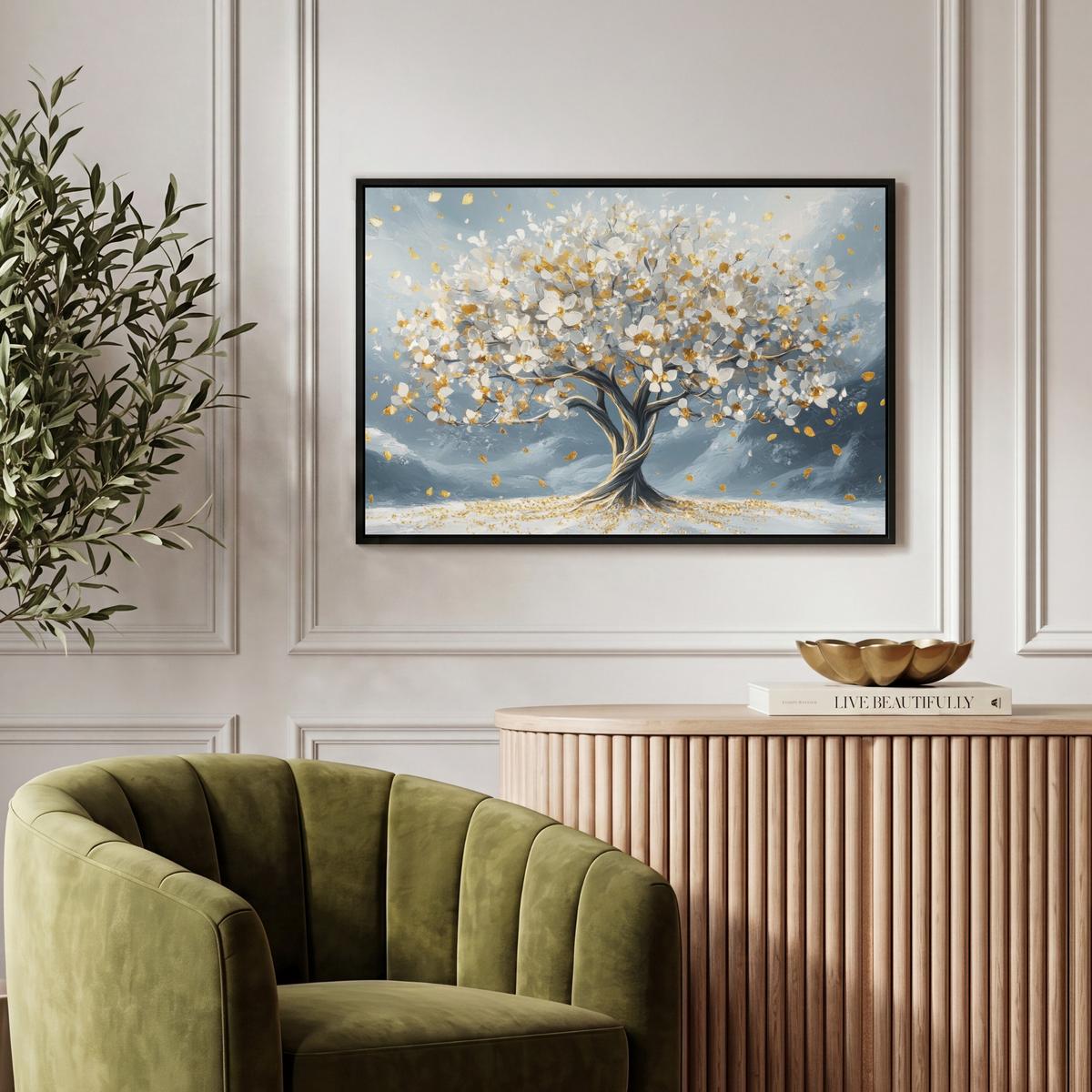 LEINWAND Bilder mit Rahmen - Baum - Winter - Baum des Lebens - Modern - Gold - 60x40 - Goldfarben, Textil (60/40cm) - MuchoWow
