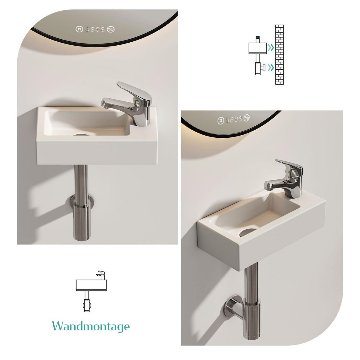 HANDWASCHBECKEN mit pflegeleichter Oberfläche Weiß 40,5 / 20,5 / 10,5 cm - Weiß Hochglanz, Keramik (40.5/10.5/20.5cm) - EMKE